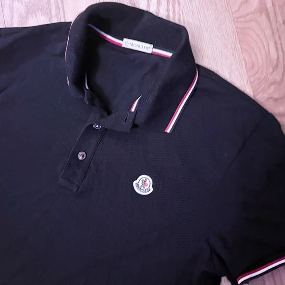 Moncler Men's Polo in Black with Red Accents Size Medium $395 - Picture 7 of 16